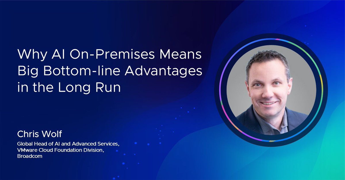 VMware (@vmware) on Twitter photo What's the best way to implement AI for your organization?
<a href="/cswolf/">Chris Wolf</a> breaks down the differences between on-premises operations (#PrivateAI) and cloud-based approaches, and how the decision could help your business in the long run. brcm.tech/3DdTLoD What's the best way to implement AI for your organization?
<a href="/cswolf/">Chris Wolf</a> breaks down the differences between on-premises operations (#PrivateAI) and cloud-based approaches, and how the decision could help your business in the long run. brcm.tech/3DdTLoD
