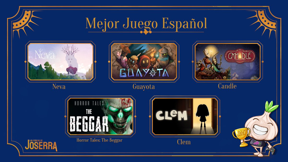 Joserra y sus Cosicas 🍇 (@joserragaming) on Twitter photo Mejor Juego Español con:
- <a href="/nomadastudiobcn/">Nomada Studio - NEVA & GRIS</a>
- <a href="/GuayotaGame/">Guayota 🔥 OUT NOW 🔥</a>
- <a href="/TekuStudios/">Teku Studios</a>
- <a href="/CarlosGameDev/">Carlos Coronado</a>
- <a href="/MangoProtocol/">Mango Protocol</a> Mejor Juego Español con:
- <a href="/nomadastudiobcn/">Nomada Studio - NEVA & GRIS</a>
- <a href="/GuayotaGame/">Guayota 🔥 OUT NOW 🔥</a>
- <a href="/TekuStudios/">Teku Studios</a>
- <a href="/CarlosGameDev/">Carlos Coronado</a>
- <a href="/MangoProtocol/">Mango Protocol</a>