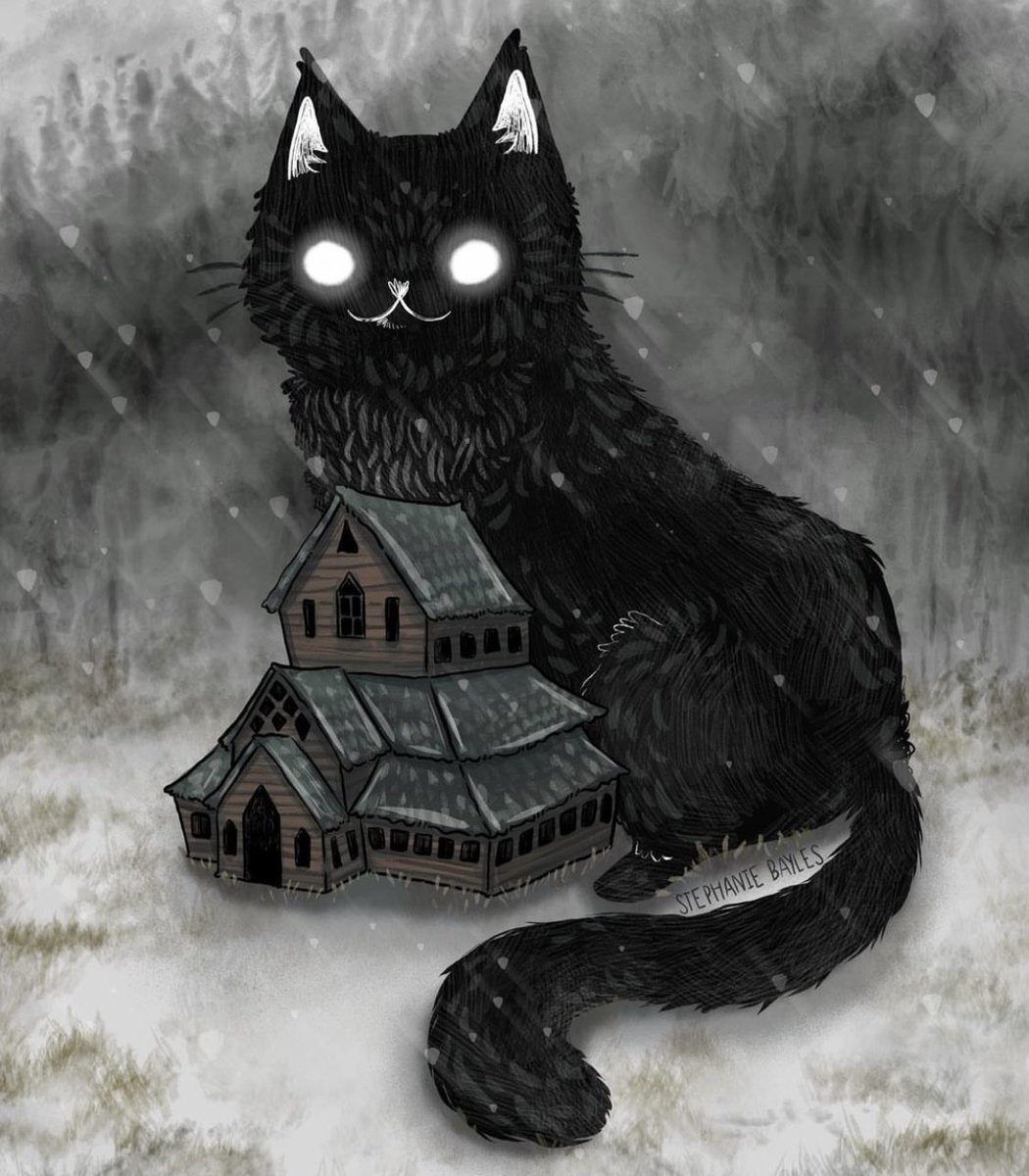 In Icelandic folklore, the Yule Cat (Jólakötturinn) is a giant cat with glowing eyes that roams around in the darkness of winter. The Yule Cat is looking for people who are not nicely dressed in new clothes for Christmas and swallows them whole.

🎨Stephanie Bayles
