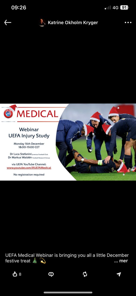 Most welcome to the next episode of the UEFA Medical Webinar Series this Monday 16th of December where we will talk about football injuries and the main take-aways from almost 25 years of injury surveillance!