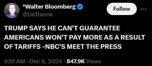 RepDonBeyer's tweet photo. A month after the election Trump admits his promises on voters' top issue were lies. 

He will not lower costs, in fact his plans will lead to Americans paying higher prices. https://t.co/T7phBW4Ac7