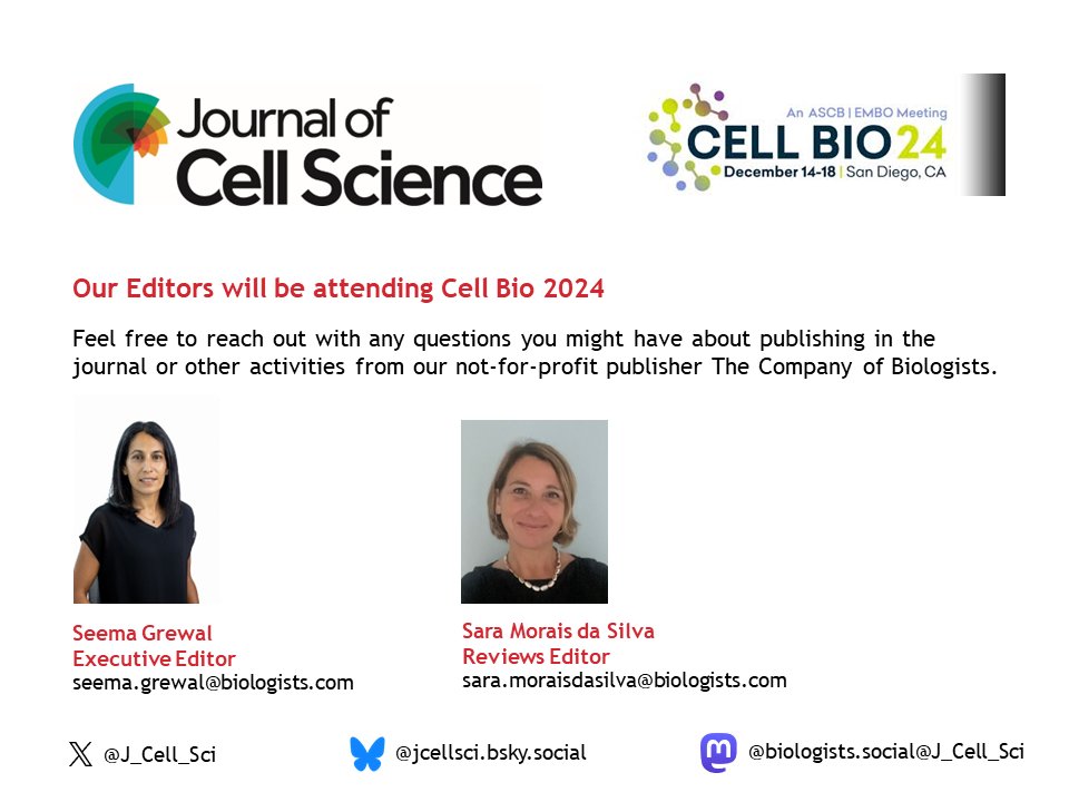 J Cell Science (@j_cell_sci) on Twitter photo Our Executive Editor <a href="/seemasainson/">Seema Grewal</a> & Reviews Editor <a href="/smoraisdasilva/">Sara Morais da Silva</a> will be attending #CellBio2024. Reach out to them or find them at booth 517 if you have any questions about publishing in JCS or about the other activities from <a href="/Co_Biologists/">The Company of Biologists</a>, including <a href="/focalplane_jcs/">FocalPlane</a>. Our Executive Editor <a href="/seemasainson/">Seema Grewal</a> & Reviews Editor <a href="/smoraisdasilva/">Sara Morais da Silva</a> will be attending #CellBio2024. Reach out to them or find them at booth 517 if you have any questions about publishing in JCS or about the other activities from <a href="/Co_Biologists/">The Company of Biologists</a>, including <a href="/focalplane_jcs/">FocalPlane</a>.