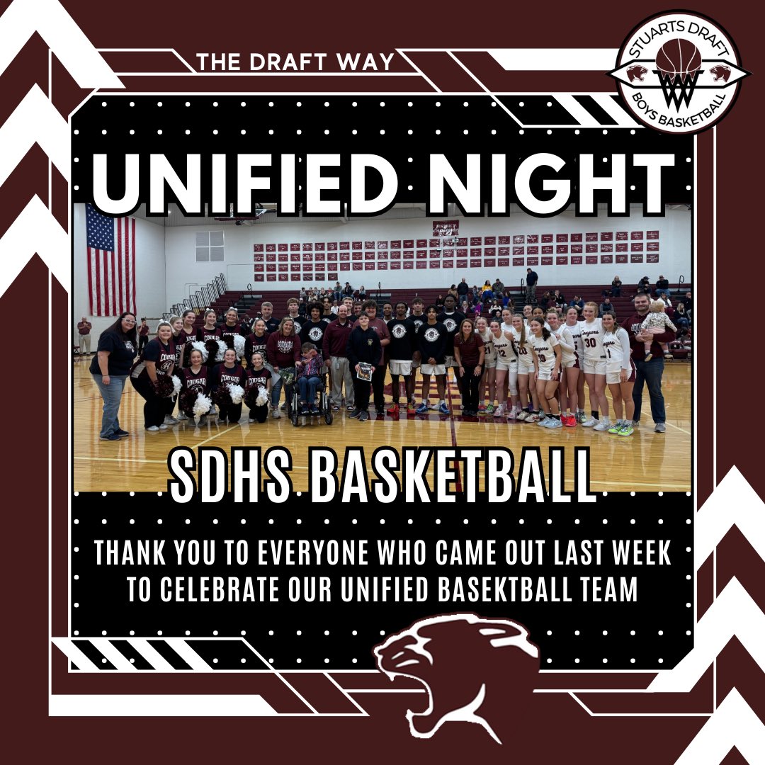 DRAFTBBALL's tweet photo. Thank you to everyone who came out last week to recognize our SDHS Unified Basketball Team. #DraftBball #GoCougars #TheDraftWay #WorkHardEarnResults https://t.co/ImrRDz9d2k