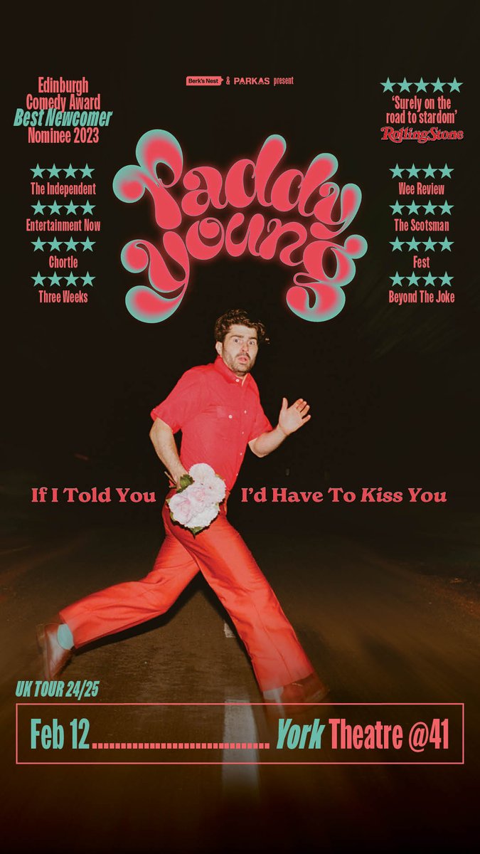 🔥 Burning Duck Comedy Club 🦆 (@burningduckcom) on Twitter photo Tickets on sale now for <a href="/paddyisyoung/">Paddy Young</a> coming to Theatre <a href="/41monkgate/">Theatre@41</a> next year <a href="/BerksNest/">Berk’s Nest</a> #york
2023 Edinburgh Comedy Award Best Newcomer
2024 Chortle Award Best Newcomer winner
'Bursting with energy and talent, the laugh per minute ratio is as high as they come' ****(Scotsman) Tickets on sale now for <a href="/paddyisyoung/">Paddy Young</a> coming to Theatre <a href="/41monkgate/">Theatre@41</a> next year <a href="/BerksNest/">Berk’s Nest</a> #york
2023 Edinburgh Comedy Award Best Newcomer
2024 Chortle Award Best Newcomer winner
'Bursting with energy and talent, the laugh per minute ratio is as high as they come' ****(Scotsman)
