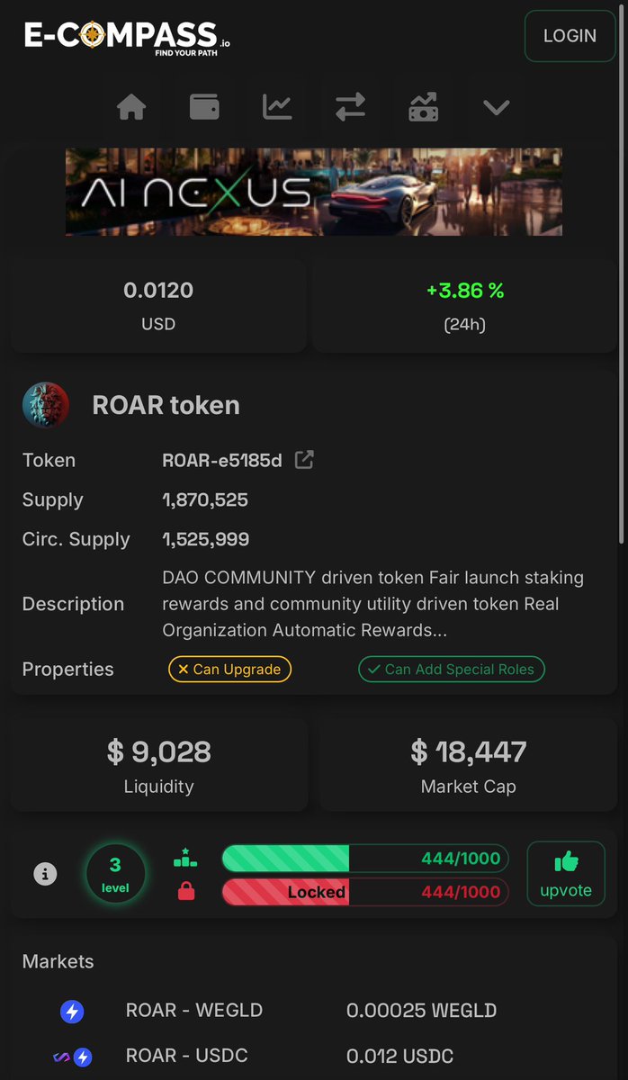 ROARHighSpeX's tweet photo. 🦁 #HSXGEN vault is worth more than the LIQUIDITY on $ROAR and almost more than the entire $ROAR marketcap

Just saying 🥰🦁🚀 @MultiversX 

Don’t fear us ! Work and Believe with us 

We can’t do everything, We need your commitment 🧠🦁📈 $EGLD https://t.co/p65GBEMi6C