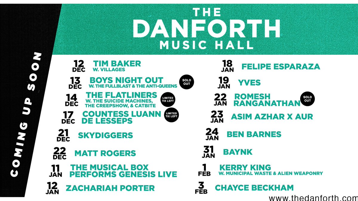 TheDanforthMH's tweet image. COMING UP 💫: Tonight, #TimBaker take the stage at The Danforth Music Hall! Friday, the iconic #BoysNightOut performs to a sold-out crowd! Saturday, don’t miss #TheFlatliners as they bring their signature energy to the hall. 🎟️ &amp;amp; more available at thedanforth.com