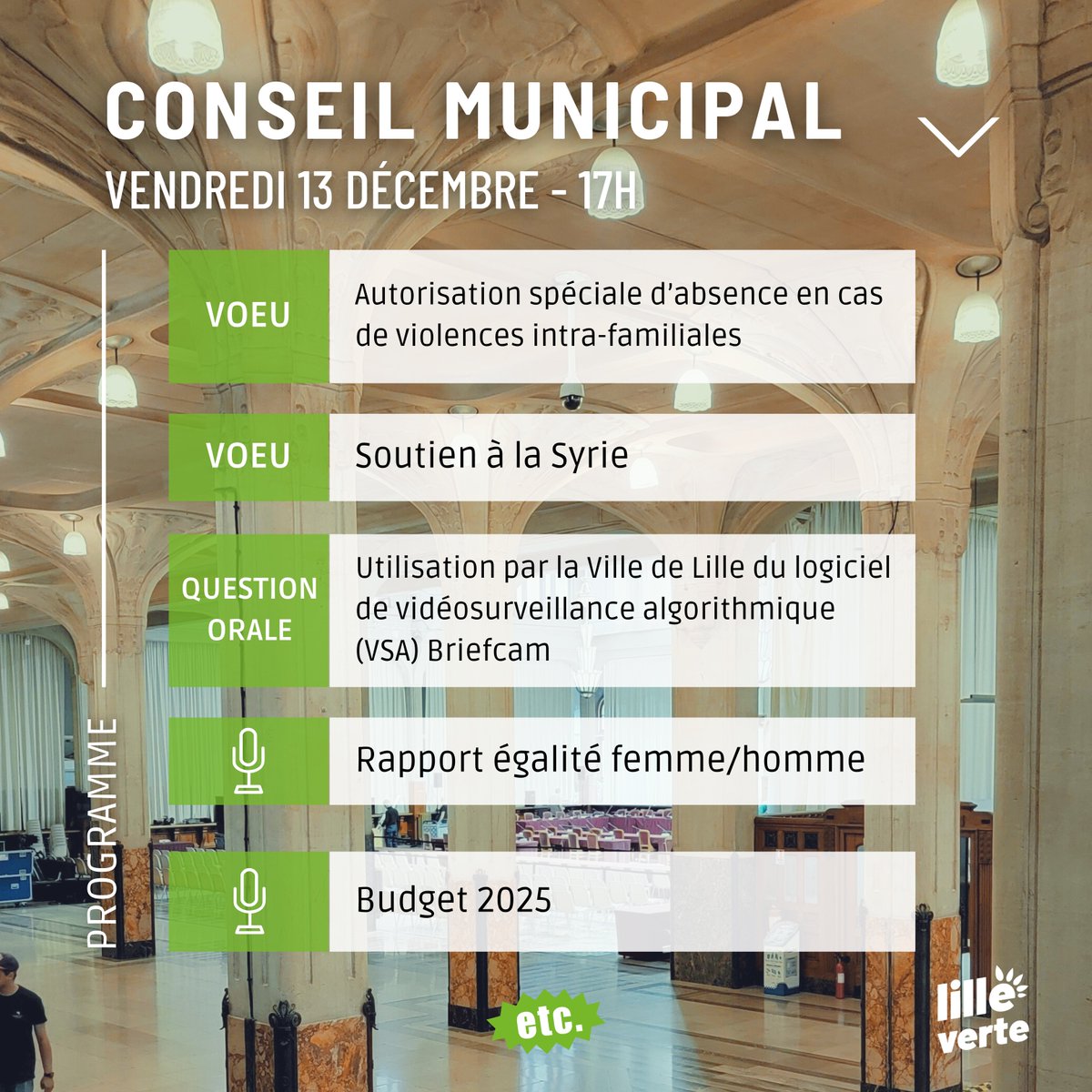 lilleverte's tweet image. Le conseil municipal de #Lille, c'est demain ! 

Rdv à partir de 17h en story sur Instagram pour ne rien rater 📲

#CMLille