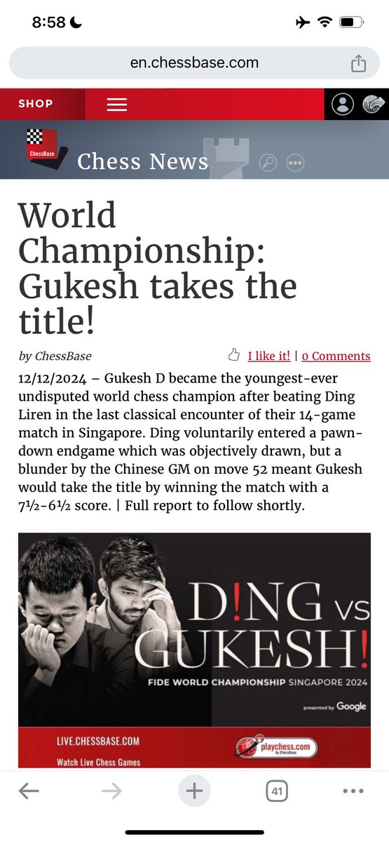 x.com/fide_chess/sta…

Turned out that the role models were somewhat representative of how the match went. In the end, the defending champion fought valiantly almost forcing tiebreaks, but Gukesh prevailed taking some risks, and we have a new World Chess Champion, the youngest
