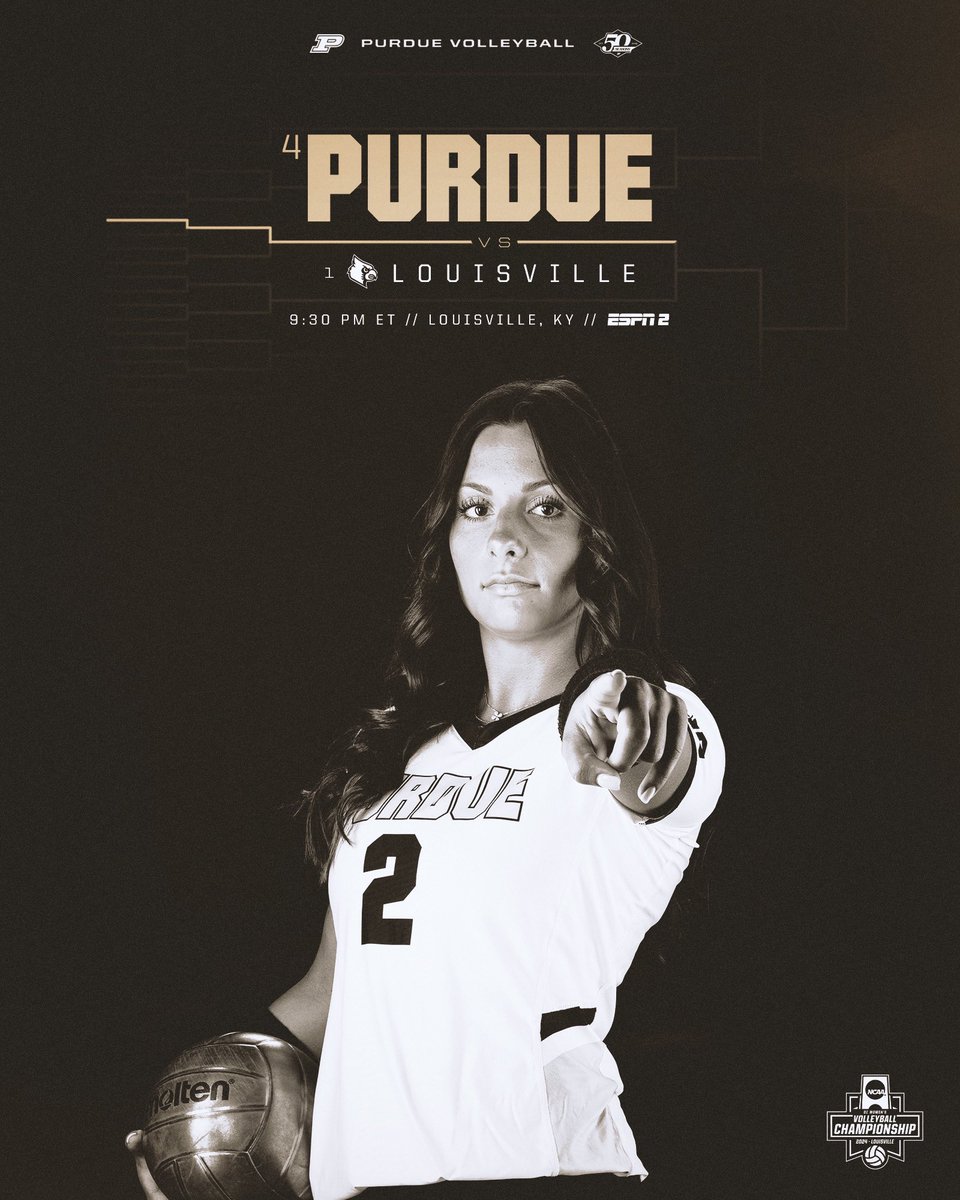 Let’s do this. 

at #1 Louisville
⏰ Approx. 9:30 p.m. ET (30 minutes following the end of Match 1)
📌 NCAA Regional Semifinal
🏟️ Freedom Hall
📺 ESPN2
📊 purduestats.com
📻 WSHY 104.3 FM // boile.rs/VBListen