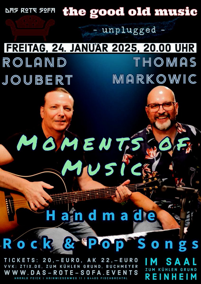 RolandJoubert's tweet photo. Das Rote Sofa Events präsentiert:

Erleben Sie eine unvergessliche Acoustic Blues/Rock Nacht mit dem außergewöhnlichen Gitarristen und Sänger Roland Joubert gemeinsam mit Thomas Markowic am Piano.

"Zum Kühlen Grund"
Heinrichstrasse 17
64354
Reinheim 

https://t.co/yOowis5h3p https://t.co/mNS1iHnw3g