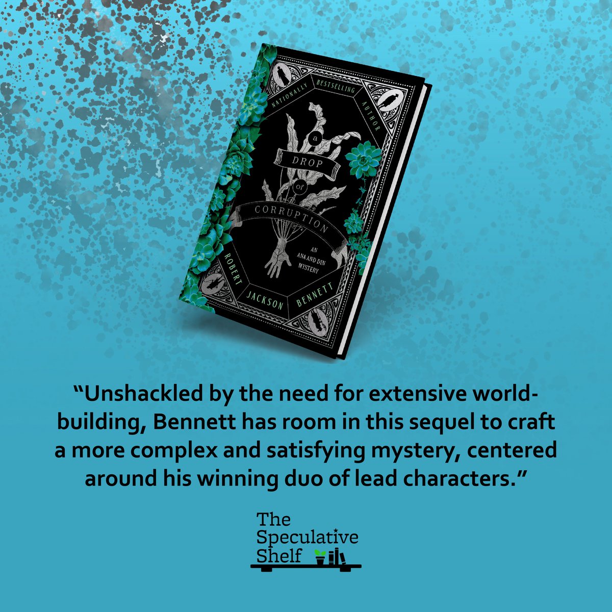 Review: A Drop of Corruption (April 1, 2025) by Robert Jackson Bennett 🩸 "Unshackled by the need for extensive world-building, Bennett has room in this sequel to craft a more complex and satisfying mystery" 🦴 speculativeshelf.com/2024/12/12/rev…