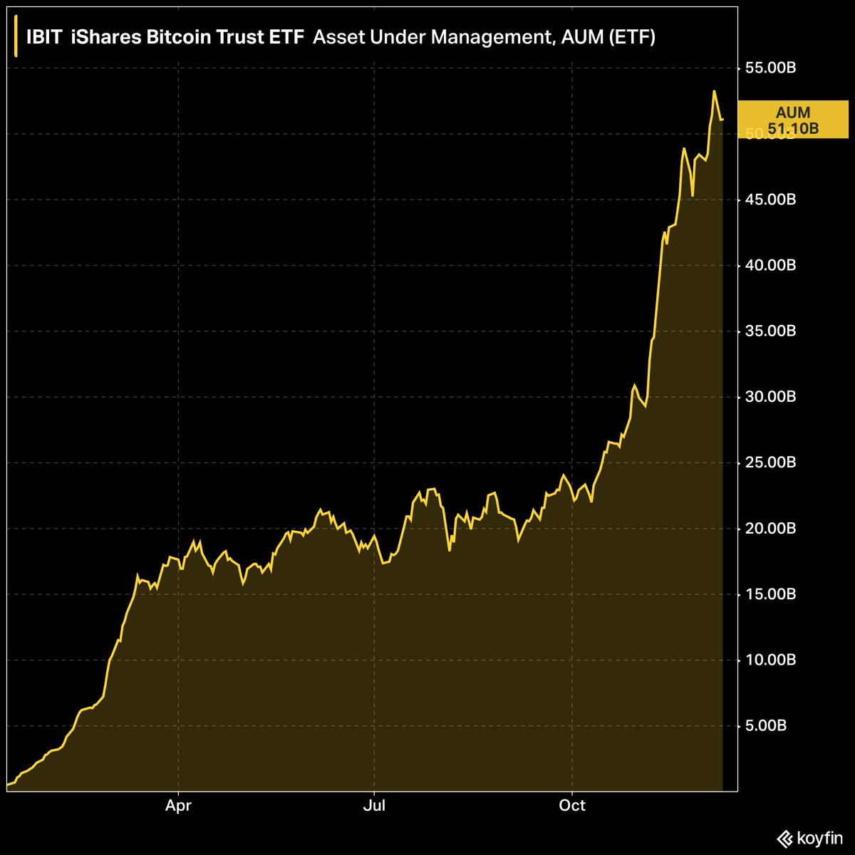 IBIT The iShares Blackrock spot Bitcoin ETF has $51 billion in AUM after  launching in January 2024.