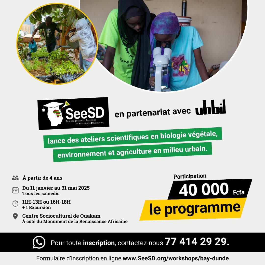 🌱 Rejoignez SeeSD pour découvrir la biologie végétale et l'agriculture urbaine ! Créez votre micro-jardin, explorez l'environnement et devenez expert(e) de la nature en ville. 🌿 Inscrivez-vous dès maintenant ! #SeeSD #STEAMeducation #STEM #UbbilScience #ClimateChange