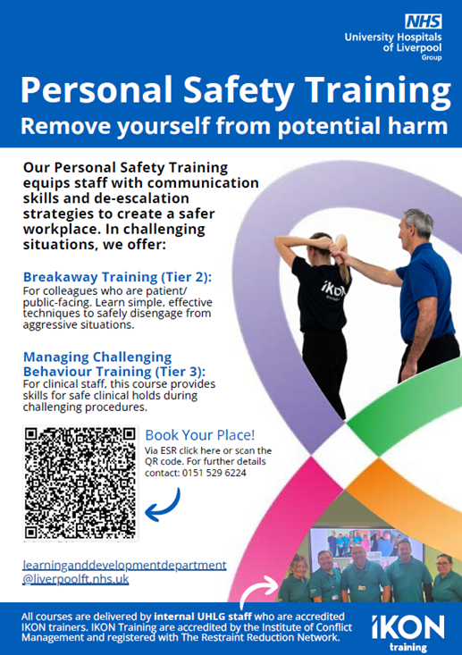 Learning and Development @LUHFT (@luhftlearning) on Twitter photo #PersonalSafety Training was taken on tour today!
- Ward 13, Urology: #ManagingChallengingBehaviour
- Theatre Assessment Unit: #BreakawayTraining
Bespoke sessions tailored for the teams—check out the poster for more details or book via ESR <a href="/nhsUHLG/">NHS University Hospitals of Liverpool Group</a> <a href="/IKONTRAINING/">IKON Training</a> <a href="/gedsworkone/">Ged Jennings</a> #PersonalSafety Training was taken on tour today!
- Ward 13, Urology: #ManagingChallengingBehaviour
- Theatre Assessment Unit: #BreakawayTraining
Bespoke sessions tailored for the teams—check out the poster for more details or book via ESR <a href="/nhsUHLG/">NHS University Hospitals of Liverpool Group</a> <a href="/IKONTRAINING/">IKON Training</a> <a href="/gedsworkone/">Ged Jennings</a>