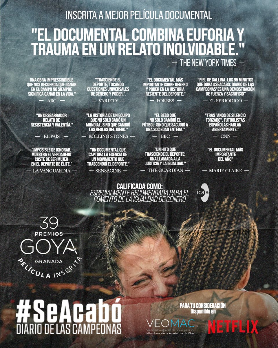 #SeAcabó: 𝐃𝐢𝐚𝐫𝐢𝐨 𝐝𝐞 𝐥𝐚𝐬 𝐂𝐚𝐦𝐩𝐞𝐨𝐧𝐚𝐬 escrita por <a href="/carolasole/">Carola Solé</a>  y nuestra afiliada <a href="/JoannaPardos/">Joanna Pardos</a>  compite para el reconocimiento a Mejor Película Documental en los Goya  2025.