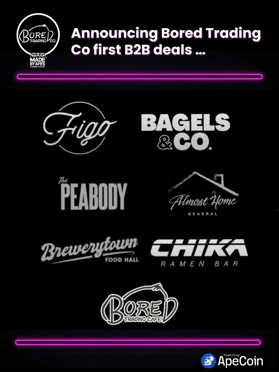 AIP 468📢We have solidified the first wave of B2B deals for <a href="/BoredApeYC/">Bored Ape Yacht Club 🍌</a> MBAs powered by <a href="/apecoin/">ApeCoin</a>. In Q1 2025 our collaborations will ... 

🛒placed in 16 stores and restaurants (Philly &amp; NJ)
✊MBA products to over 10k+ customers weekly
💵drive revenue to MBAs, DAO, and community