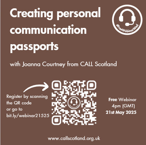 CALLScotland's tweet photo. What better of time of year than nearing transition to think about Communication Passports.  

Join our #FreeWebinarWed on 21st May where Joanna our specialist SLT will share how best to create these.

Register here https://t.co/8H9KdnwEqH or via the QR code below. https://t.co/Qb0O1ju9oP
