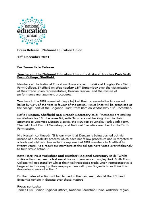 NEU Yorkshire & Humber Region tweet media