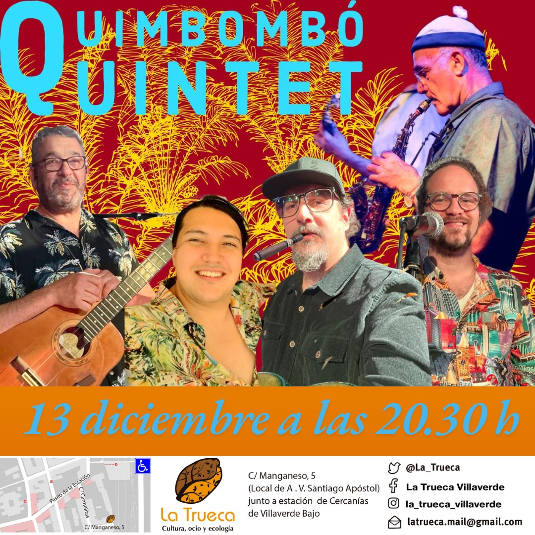 Ven a bailar y disfrutar con nosotras 
Mañana viernes os esperamos a todas y a todos en un concierto diferente 
Quimbombó Quintet un grupo especial y que nos hará mover el cuerpo a ritmo de salsa y más 
🎵🎶🎼
