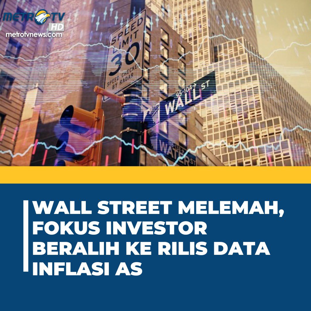 Metro_TV's tweet photo. Indeks-indeks Wall Street turun pada Selasa waktu setempat. Penurunan kinerja indeks itu terjadi di saat pelaku pasar tengah menanti rilis data inflasi terbaru dari AS yang dijadwalkan minggu ini.

#WallStreet #Ekonomi #AmerikaSerikat #InflasiAS #MetroTV https://t.co/UWwdVaoSn3