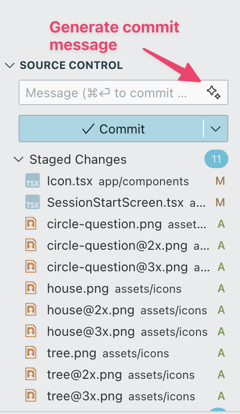 _maximization's tweet image. My favorite new GitLens feature is this button that lets AI generate a commit message based looking at your staged files 🙌
