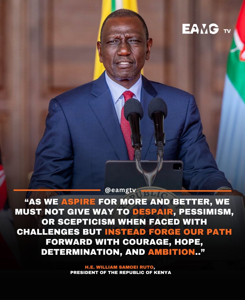 EAMGtv's tweet image. "As we aspire for more and better, we must not give way to despair, pessimism, or scepticism when faced with challenges but instead forge our path forward with courage, hope, determination and ambition." - President @WilliamsRuto #JamhuriDay #JamhuriCelebrationsKE #jamhuri