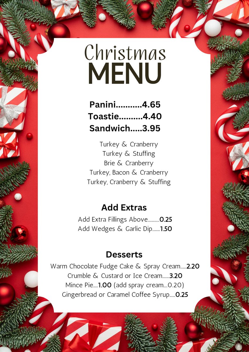 BridgeCoHouse's tweet photo. Our Christmas Menu #Christmas #Christmas2024 #ChristmasJumperDay #SpecialEvents #CoffeeTime https://t.co/gZJWIKNhYY
