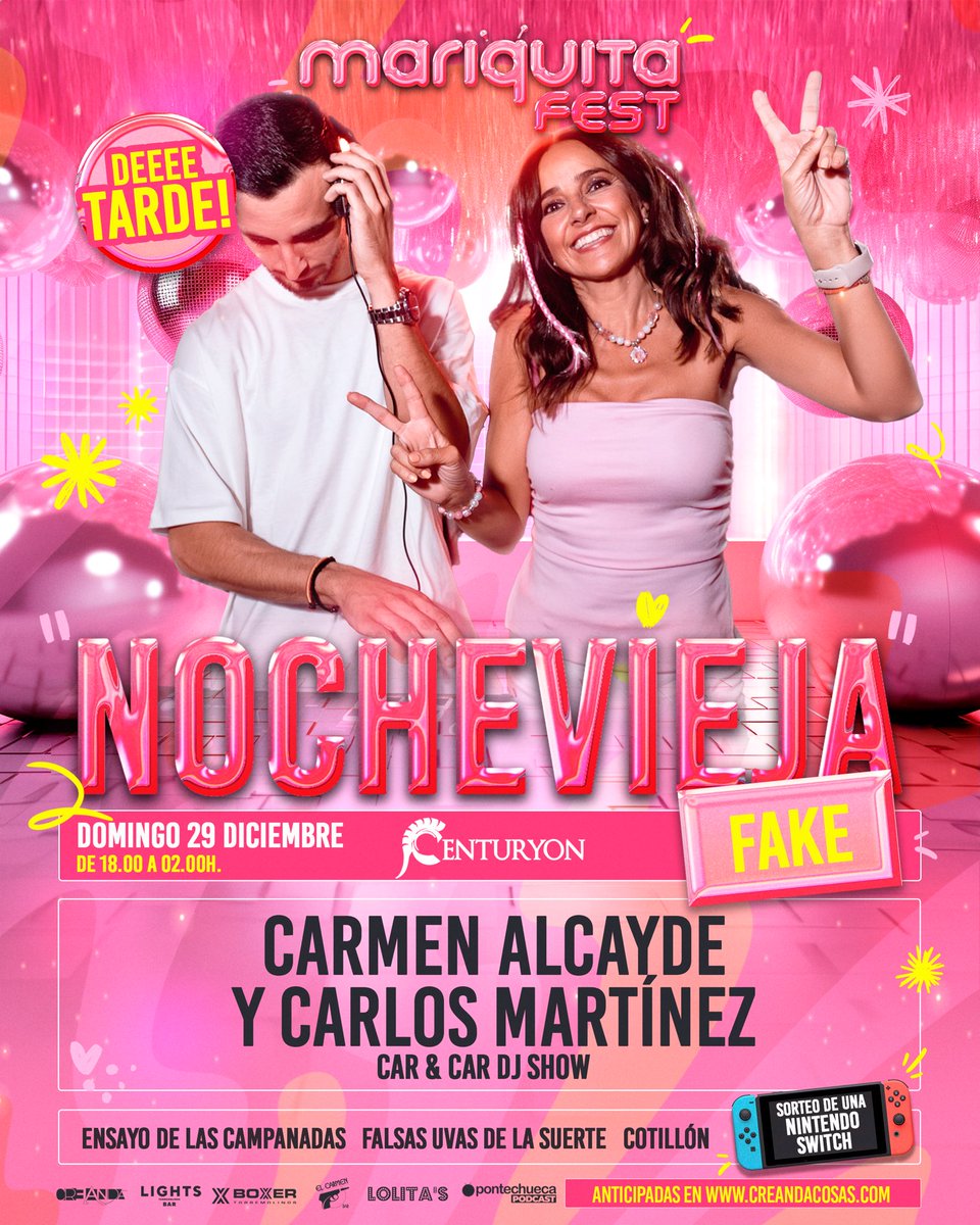 Se viene nuevo #mariquitafest 🐞 Este año celebramos la Nochevieja antes que nadie en <a href="/SalaCenturyon/">Sala Centuryon</a> 🪩 El domingo 29 deeee tarde! Y ya tenemos los primeros artistas confirmados <a href="/carmenalcayde/">Carmen Alcayde</a> y #carlosmartinez 👯‍♀️
Entradas en creandacosas.com