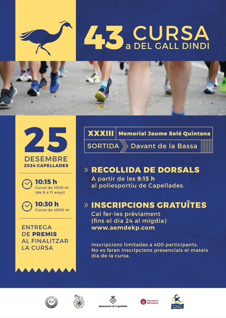 El 25 de desembre, dia de Nadal, es fa a Capellades una de les proves clàssiques de l’atletisme anoienc: la 43ª edició de la Cursa del Gall Dindi, 33è Memorial Jaume Solé Quintana. 

capellades.cat/actualitat/not…