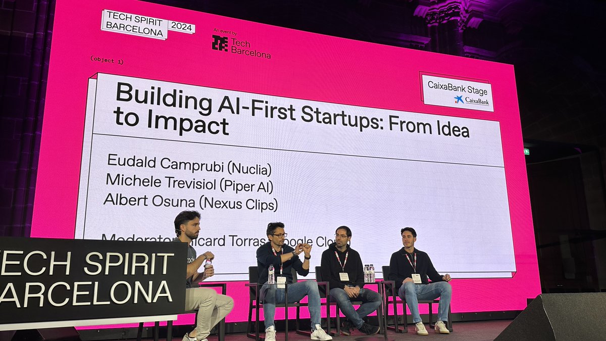 Tech Barcelona (@techbarcelona) on Twitter photo 📍Ahora en el @CaixaBank Stage:
🚀 Building AI-First Startups: from Idea to Impact 🌟
Únete a👉🏻@albertosuna (@nexusclips), @micheletrevisiol (@PiperAI), y @EudaldCamprubi (<a href="/NucliaAI/">Nuclia · The RAG-as-a-Service company</a>) para saber cómo construir #startups centradas en la #IA, desde la concepción de la idea hasta 📍Ahora en el @CaixaBank Stage:
🚀 Building AI-First Startups: from Idea to Impact 🌟
Únete a👉🏻@albertosuna (@nexusclips), @micheletrevisiol (@PiperAI), y @EudaldCamprubi (<a href="/NucliaAI/">Nuclia · The RAG-as-a-Service company</a>) para saber cómo construir #startups centradas en la #IA, desde la concepción de la idea hasta