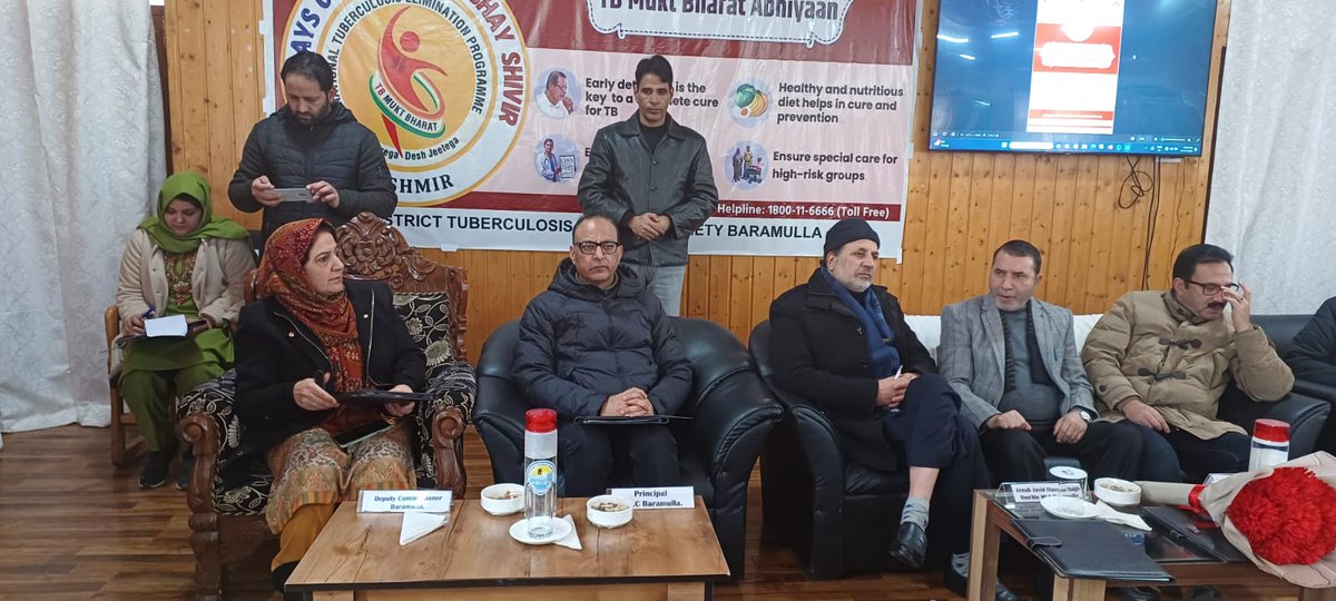 PrincipalGMCbla's tweet photo. Dr. (Prof.) Majid Jahangir, (@jahangir_prof)Principal GMC Baramulla, attended  the 100-Day TB Campaign (Ni-kshay Shivir) at Dak Banglow, Baramulla. The event emphasized TB detection, diagnosis, &amp; treatment to make Baramulla TB-free. #TBMuktBharat #healthcare @diprjk @ANI https://t.co/czpTnayYOE