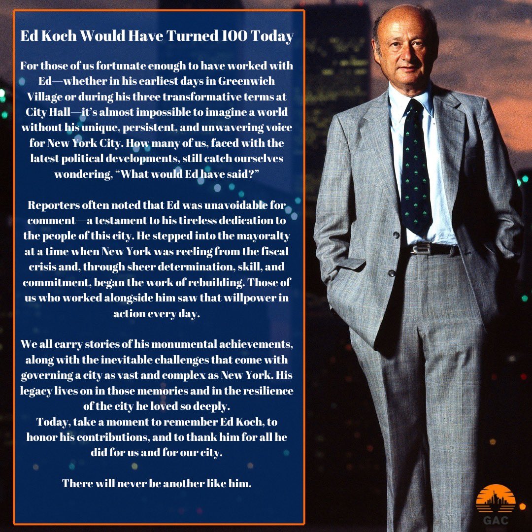 GeorgeArztComm's tweet photo. Remembering Mayor Koch on his 100th birthday.
#GAC
#edkoch
#georgearzt
#georgearztcommunications https://t.co/RL1REEdvbl
