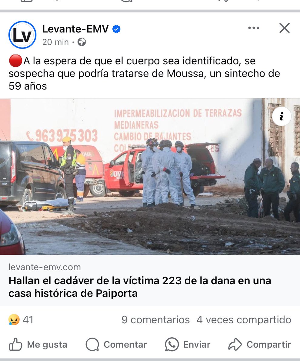 40 días después siguen encontrando muertos. 
Al lado de mi casa, en un sitio que estaba accesible, porque el muro desapareció con el agua. 
He pasado mil veces desde que paso todo. 
¿Cuando se va terminar esto? 
Al menos han tenido la decencia de contabilizarlo como fallecido.