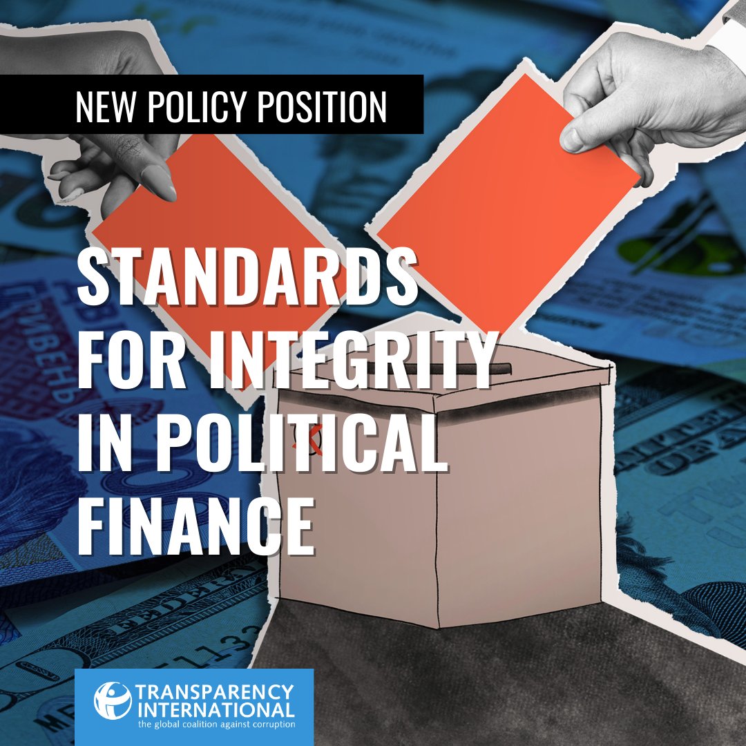 2024 was the biggest electoral year 🗳️, but we still don’t know who funded many of these elections. It’s urgent that we tackle dirty money in politics.

That’s why today, we’re unveiling bold new standards to make money in politics cleaner and fairer worldwide. 

🧵1/4 ⬇️