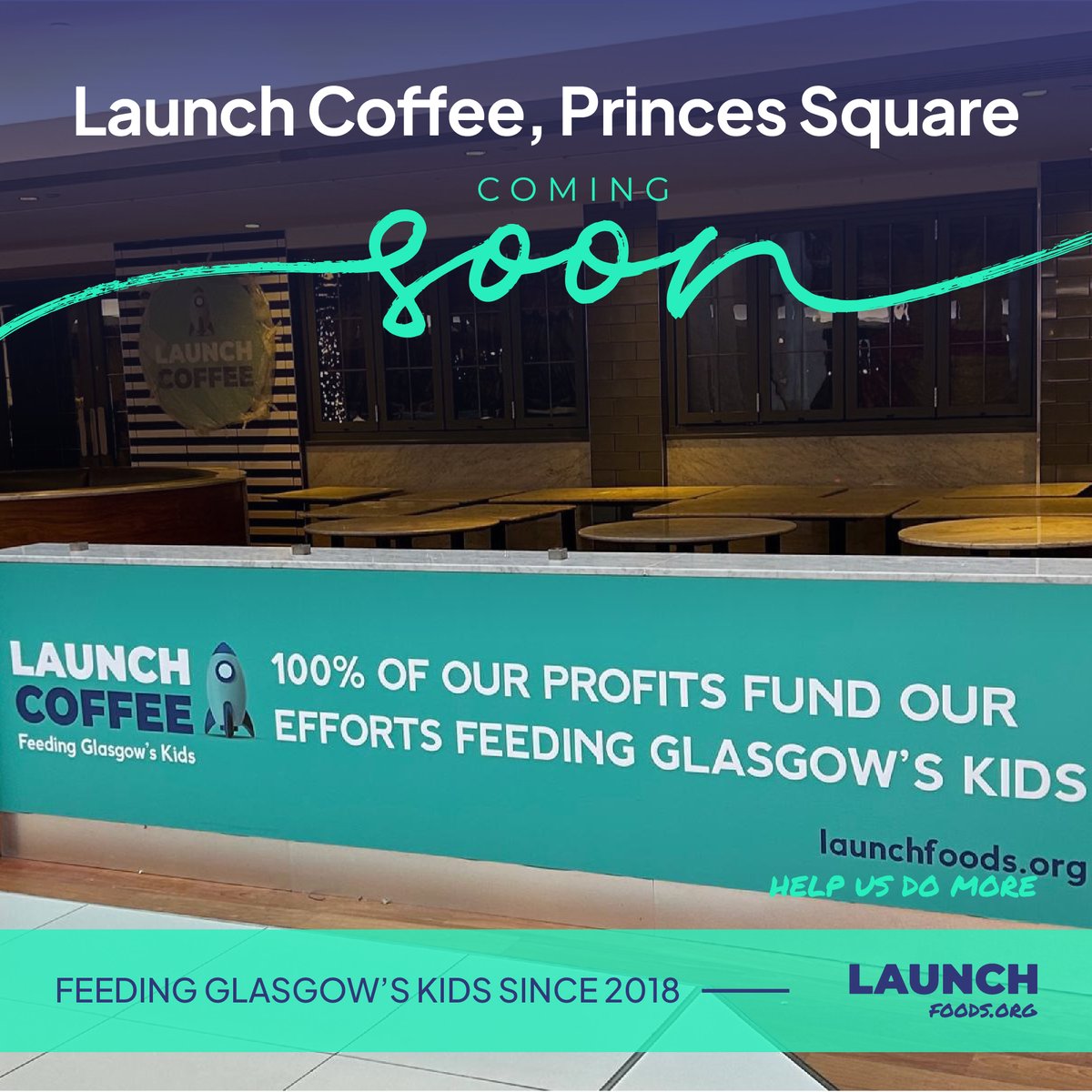 Launch Coffee No. 2 Update 💙

Our signs are up in Princes Square, not long to go now! 🙌

launchfoods.org

#1in4 #kindness #peoplemakeglasgow #feedingglasgowskids