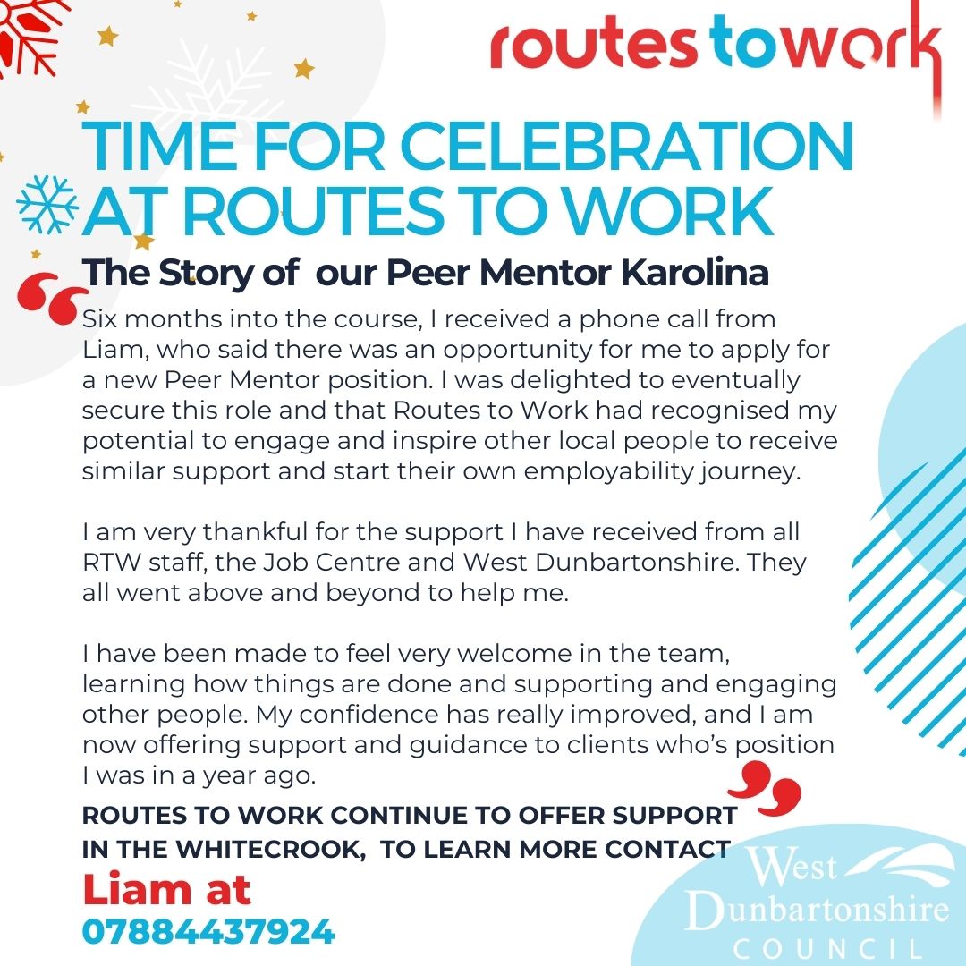 Routes to Work (@routestowork) on Twitter photo we are delighted to celebrate the journey of our amazing Peer Mentor Karolina who is a true reminder that no matter where you start, with a bit of support and determination, great things can happen.
#WestDumbartonshire <a href="/SL_WestRegion/">Street League West Region</a> <a href="/WDCVS/">WDCVS | Community & Volunteering</a> <a href="/TellTraining/">Tell Organisation</a> <a href="/tullochan/">Tullochan</a> <a href="/impact_arts/">Impact Arts</a> we are delighted to celebrate the journey of our amazing Peer Mentor Karolina who is a true reminder that no matter where you start, with a bit of support and determination, great things can happen.
#WestDumbartonshire <a href="/SL_WestRegion/">Street League West Region</a> <a href="/WDCVS/">WDCVS | Community & Volunteering</a> <a href="/TellTraining/">Tell Organisation</a> <a href="/tullochan/">Tullochan</a> <a href="/impact_arts/">Impact Arts</a>