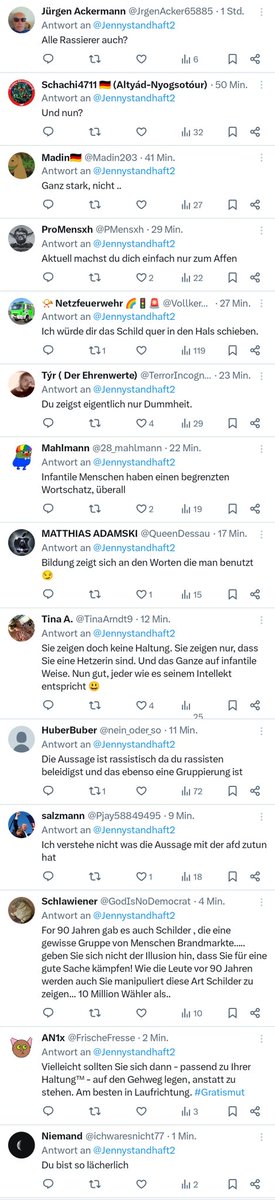 Jennystandhaft2's tweet photo. Jeder #fckfd #fcknzs Kommentar ermutigt mich dazu das zu tun was ich mache.
Ich liebe es wie sich Menschen selber so bloßstellen. https://t.co/FHALdgTCVX