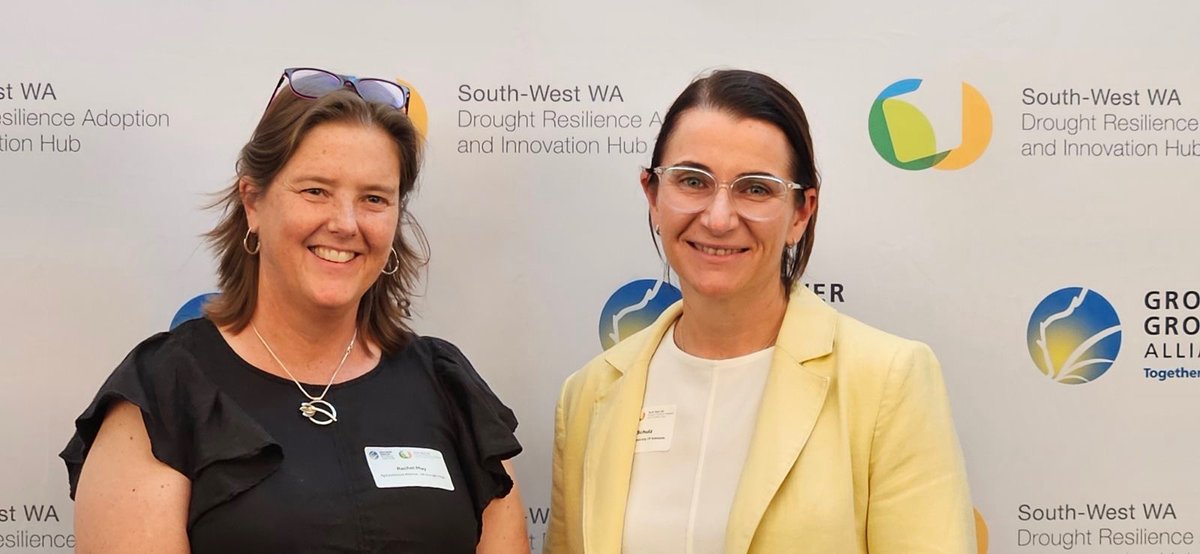 The SA Drought Hub's <a href="/pennyschulz/">Penny Schulz</a> &amp; <a href="/RachelM9998/">Rachel May</a> attended the South-West WA Drought Resilience Adoption &amp; Innovation Hub resilience showcase in Perth to present on their containment feeding &amp; derisking seeding programs. #agexcellencealliance
#wadroughthub