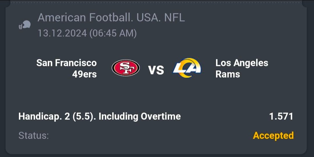A3RBET's tweet photo. American Football - NFL
🏈 Los Angeles Rams HC (+5.5)
🔖 1.57
💵 100 Units
#NFL #AussieRules #Footy #NFL2024 #NFL24 #SportsBetting #BetOnAFL #NFLBetting #NFLBets #BettingTips #NFLPicks #NFLPredictions #bettingtwitter #GamblingX #BetResponsibly #49ers #LARvsSF
Like + RT https://t.co/6T42EXJc9U