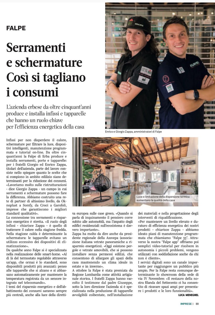 FalpeErba's tweet photo. “Falpe su Imprese Como! Serramenti, sostenibilità e innovazione: leggi l’intervista completa in edicola!” https://t.co/SO5dEEnNXB