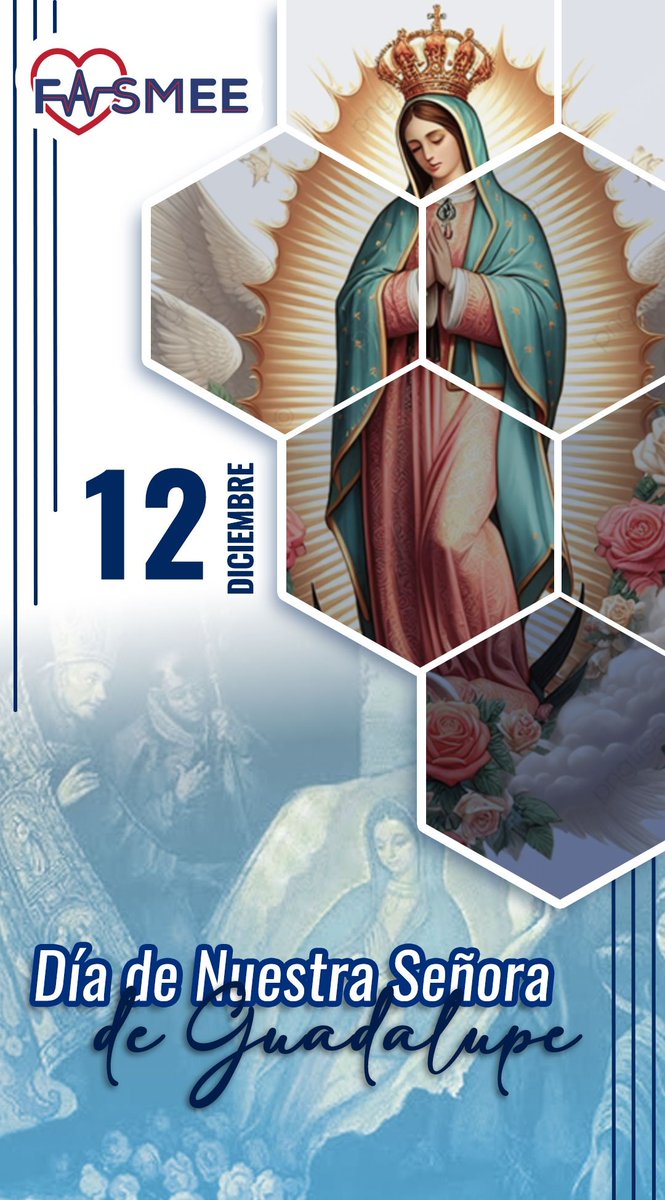 #12Dic
Se atribuye en esa fecha su aparición a San Juan Diego en el cerro del Tepeyac el 12 de diciembre de 1531, sitio que es visitado en su recinto de la Basílica de Nuestra Señora de Guadalupe en la Ciudad de México y en los templos e iglesias dedicadas a su culto