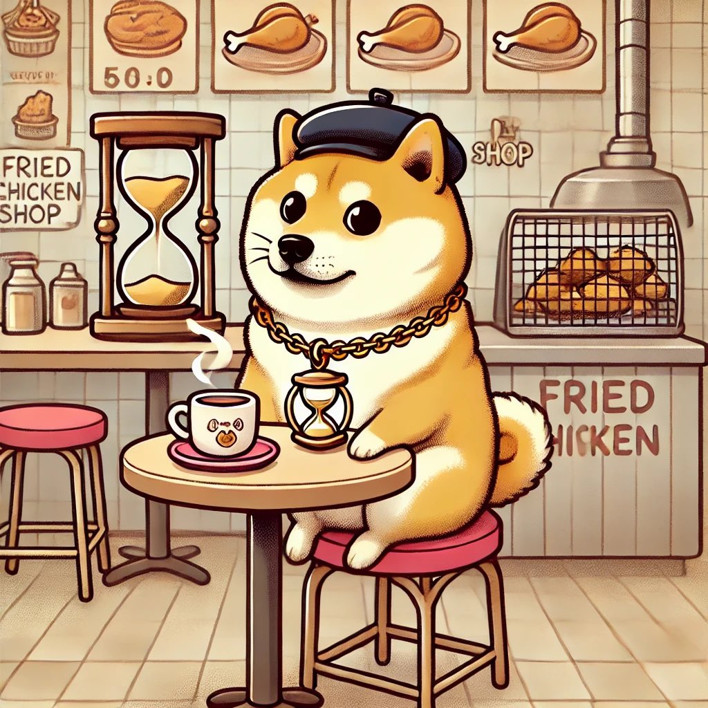 ChronosToken's tweet photo. Sweet Serenade of the Fried Chicken Dog 🎶🐾🍬

🎵 Give me my coffee and set me free～🎶
The busy fried chicken shop can be suffocating, but a coffee break is my salvation～☕️✨🐾
Humming a little tune, this moment of freedom tastes just right～🍬💖🐶
#FriedChickenDogeTTCoffeeMelody #MuchCute #SweetnessOfLife