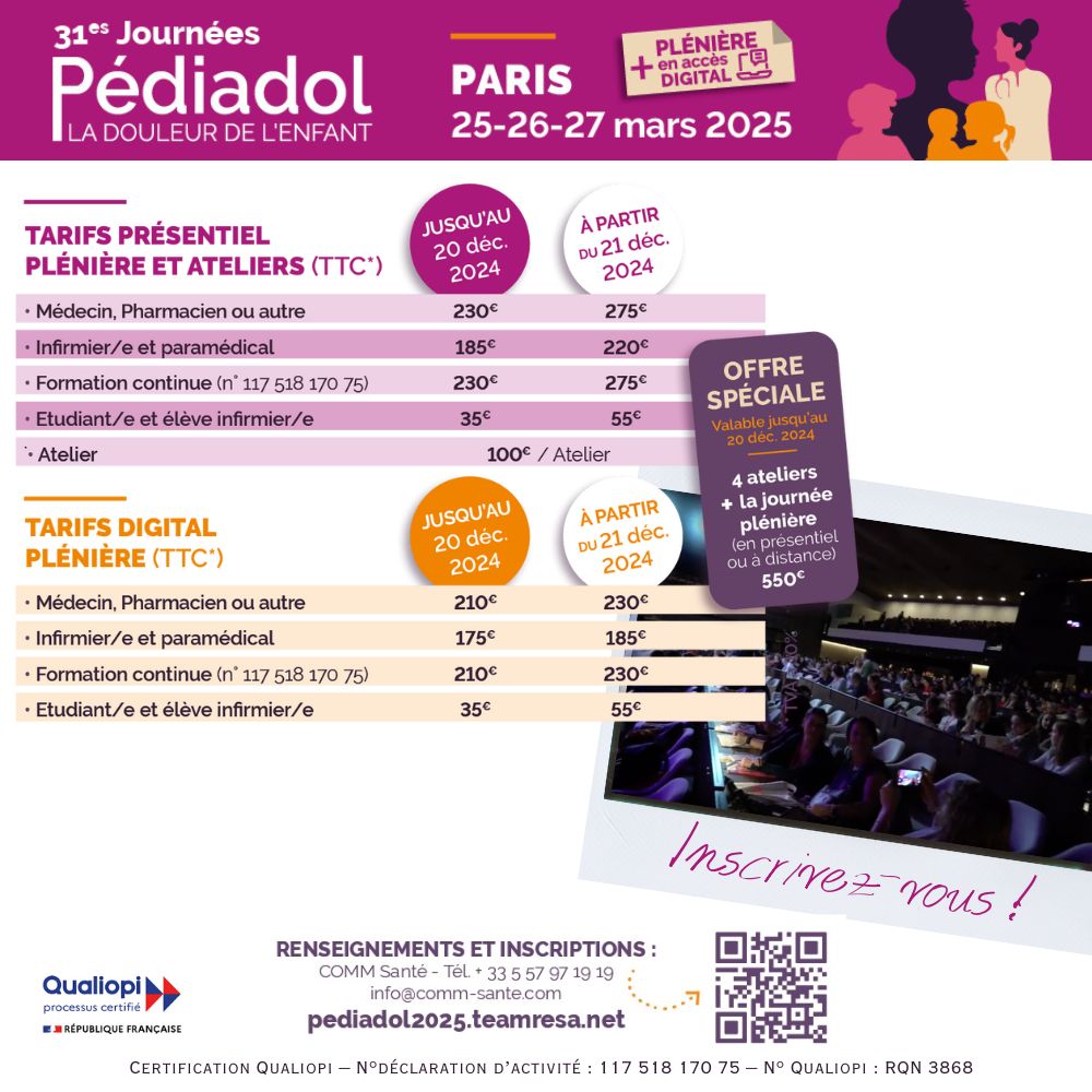 𝟯𝟭𝗲𝘀 𝗝𝗼𝘂𝗿𝗻𝗲́𝗲𝘀 𝗣𝗲́𝗱𝗶𝗮𝗱𝗼𝗹🕰️Derniers jours pour profiter de nos meilleurs tarifs et de notre offre spéciale !⏳Valable jusqu’au 20 décembre 2024…
📆Inscrivez-vous !🎟️𝒉𝒕𝒕𝒑𝒔://𝒑𝒆𝒅𝒊𝒂𝒅𝒐𝒍2025.𝒕𝒆𝒂𝒎𝒓𝒆𝒔𝒂.𝒏𝒆𝒕/
🌐pediadol.org/les-journees-p…
#pediadol