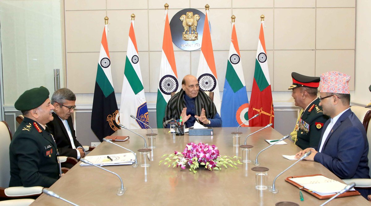 Ministry of Defence, Government of India (@spokespersonmod) on Twitter photo COAS #NepalArmy Gen Ashok Raj Sigdel today called on Raksha Mantri Shri <a href="/rajnathsingh/">Rajnath Singh</a>. Discussions were held on #IndiaNepal defence ties including training, exercises, and equipment support. RM reiterated India's 'Neighborhood First' policy & congratulated Gen Sigdel on the COAS #NepalArmy Gen Ashok Raj Sigdel today called on Raksha Mantri Shri <a href="/rajnathsingh/">Rajnath Singh</a>. Discussions were held on #IndiaNepal defence ties including training, exercises, and equipment support. RM reiterated India's 'Neighborhood First' policy & congratulated Gen Sigdel on the