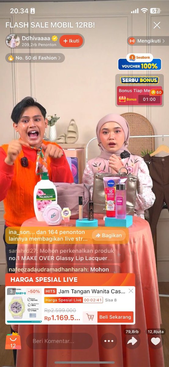 sejam lagiiii , time for war gaisss ... pantenginnn yukkk flash sale nya #MobilCalya12RBdiShopeeLive 
doaa yg kenceng dan jangan lupaa sat settt yaa jangan telat 
jam 20.00 wib okayyy 
s.shopee.co.id/AKJu7RecMI