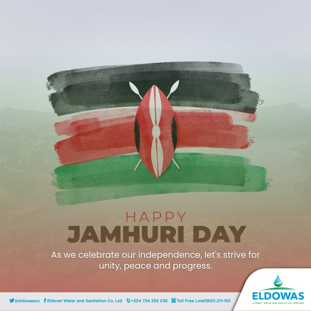 eldowasco's tweet photo. Happy #JamhuriDay
As we celebrate Kenya's independence, we reaffirm our commitment to providing our customers clean and reliable water and sewer services. Let's build a brighter future, one drop at a time.
#EnhancingQualityOfLife https://t.co/0mntbUbON8