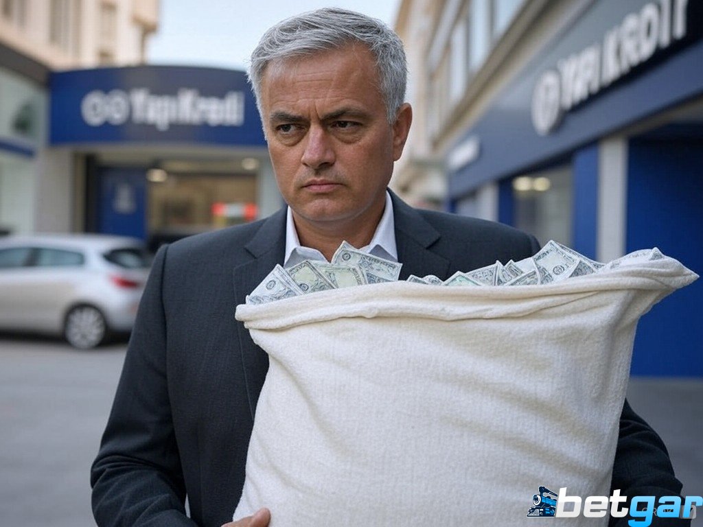 Jose Mourinho sırtında çuvalla parayla Yapı Kredi bankasından çıkıyor