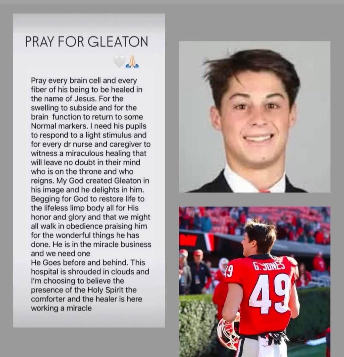 I just saw this on FB. Dawg nation, let’s come together, and pray for Gleaton 🙏😭 #PrayforGleaton #GoDawgs
