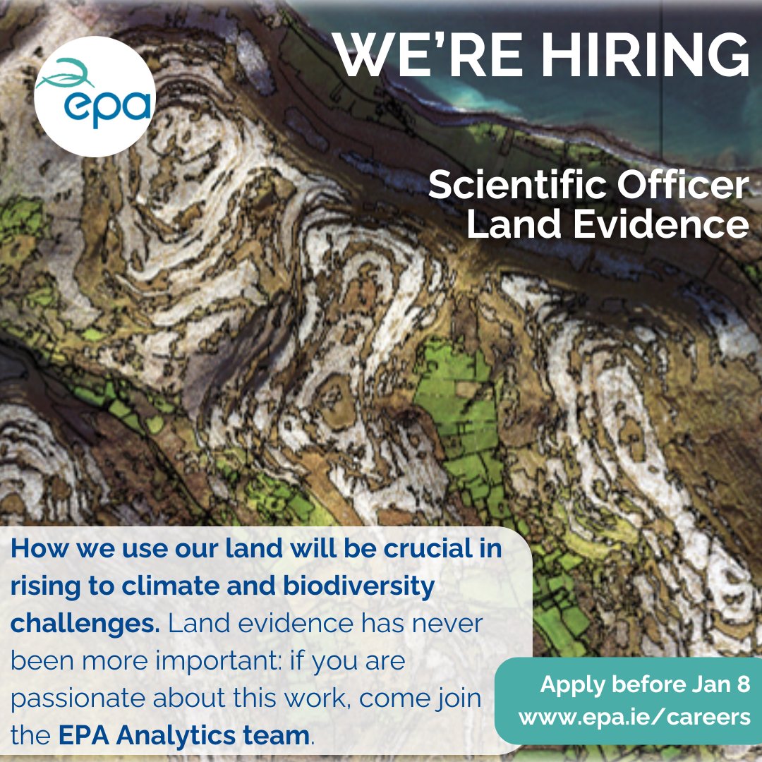 EPAIreland's tweet image. Do you have experience in #EarthObservation or #LandMapping? 🌍 The EPA is #recruiting for the role of Scientific Officer, Land Evidence. The #job will be based in EPA Headquarters in Wexford, working in the Office of Evidence and Assessment. 📅Apply by 4pm on January 8.