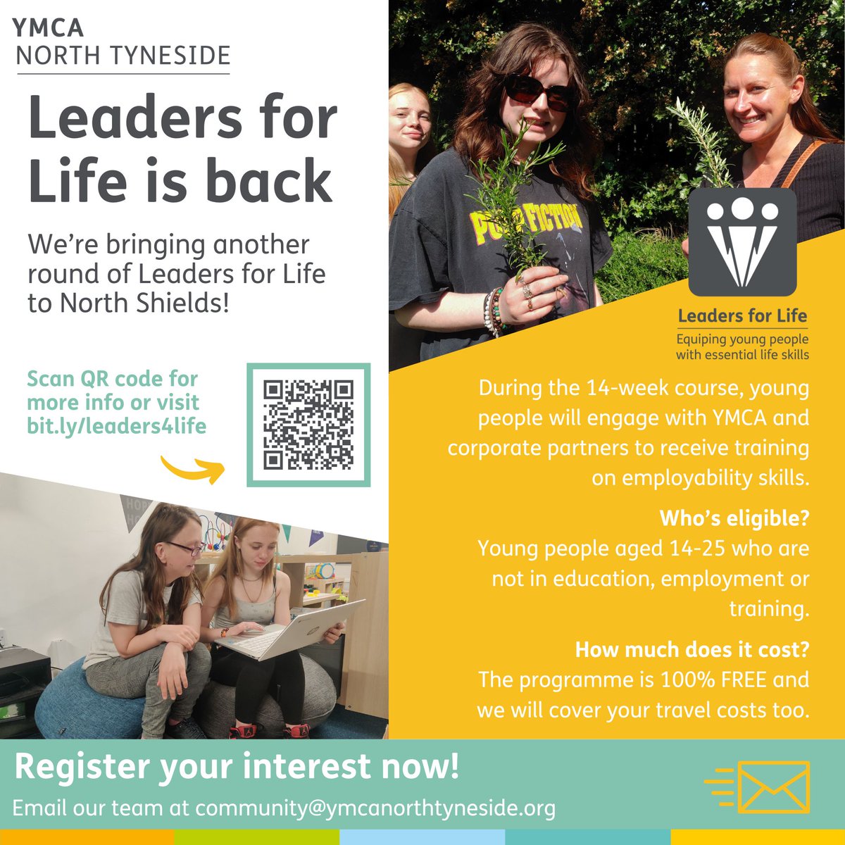 Leaders for Life is Back! 🌟

This FREE 14-week programme provides employability skills to young people aged 14 - 25 who are not in education, employment, or training✊

Register your interest by emailing our team on community@ymcanorthtyneside.org 

#YMCA #LeadersForLife